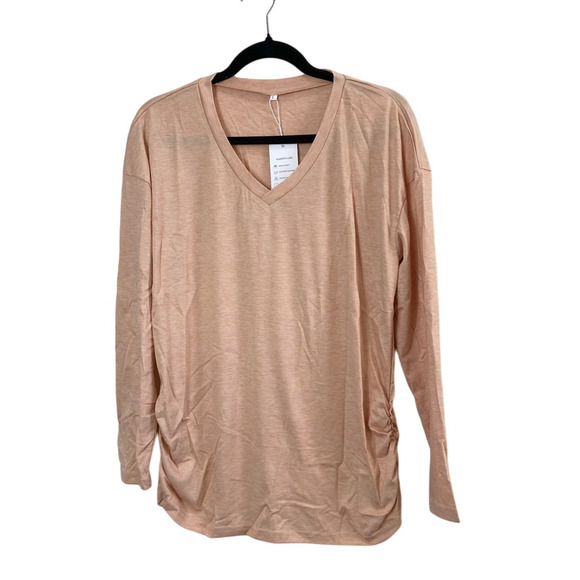 NWT Womens V-Neck lightweight Bunched Sweater Long Sleeve Tan Large - Picture 1 of 11